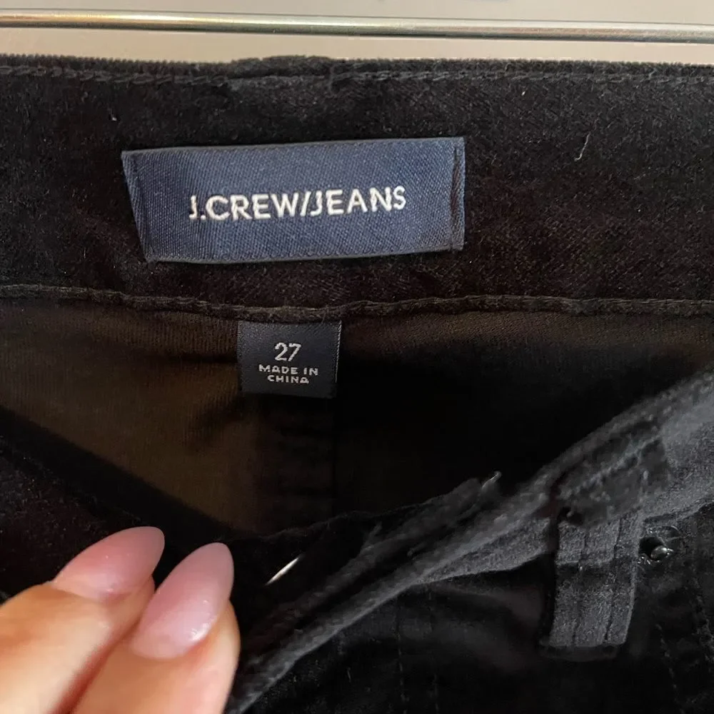J. Crew Jeans Velvet High Rise Toothpick Jeans || SZ 27 || Black Velvet